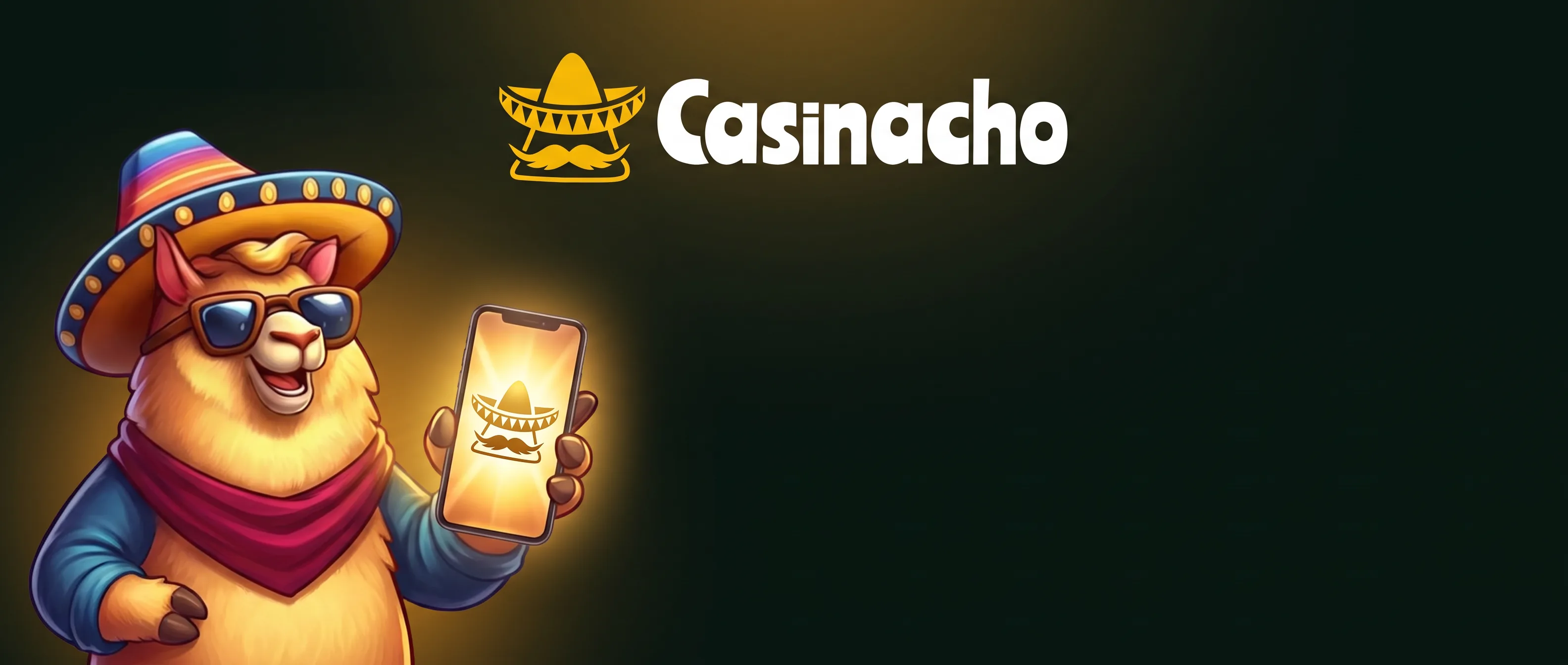 Casinacho-Maskottchen mit Sombrero und Smartphone