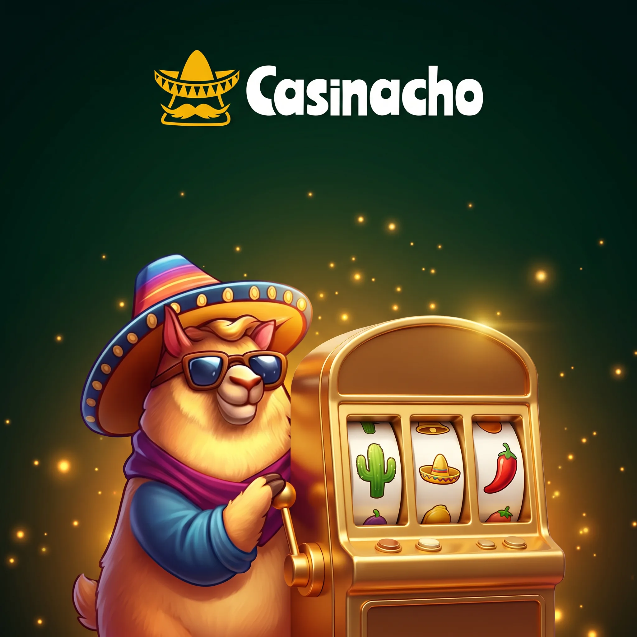 Casinacho-Maskottchen an einem Spielautomaten